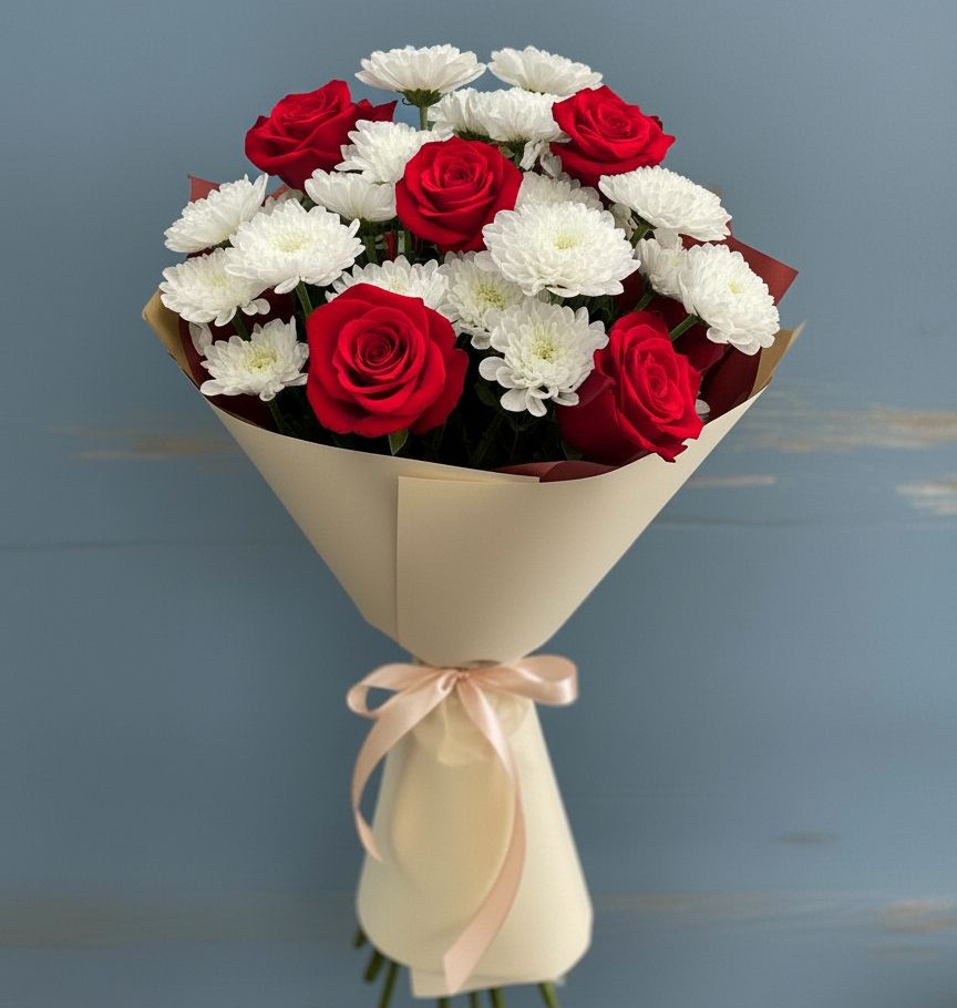 Букет цветов из: Розы и Хризантемы в Нижнедевицком