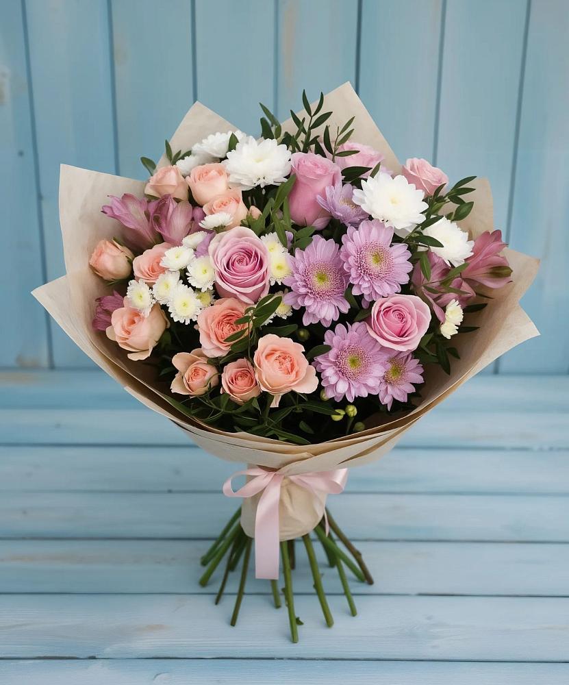 Букет цветов из: Хризантемы, Розы и Альстромерии в Нижнедевицком