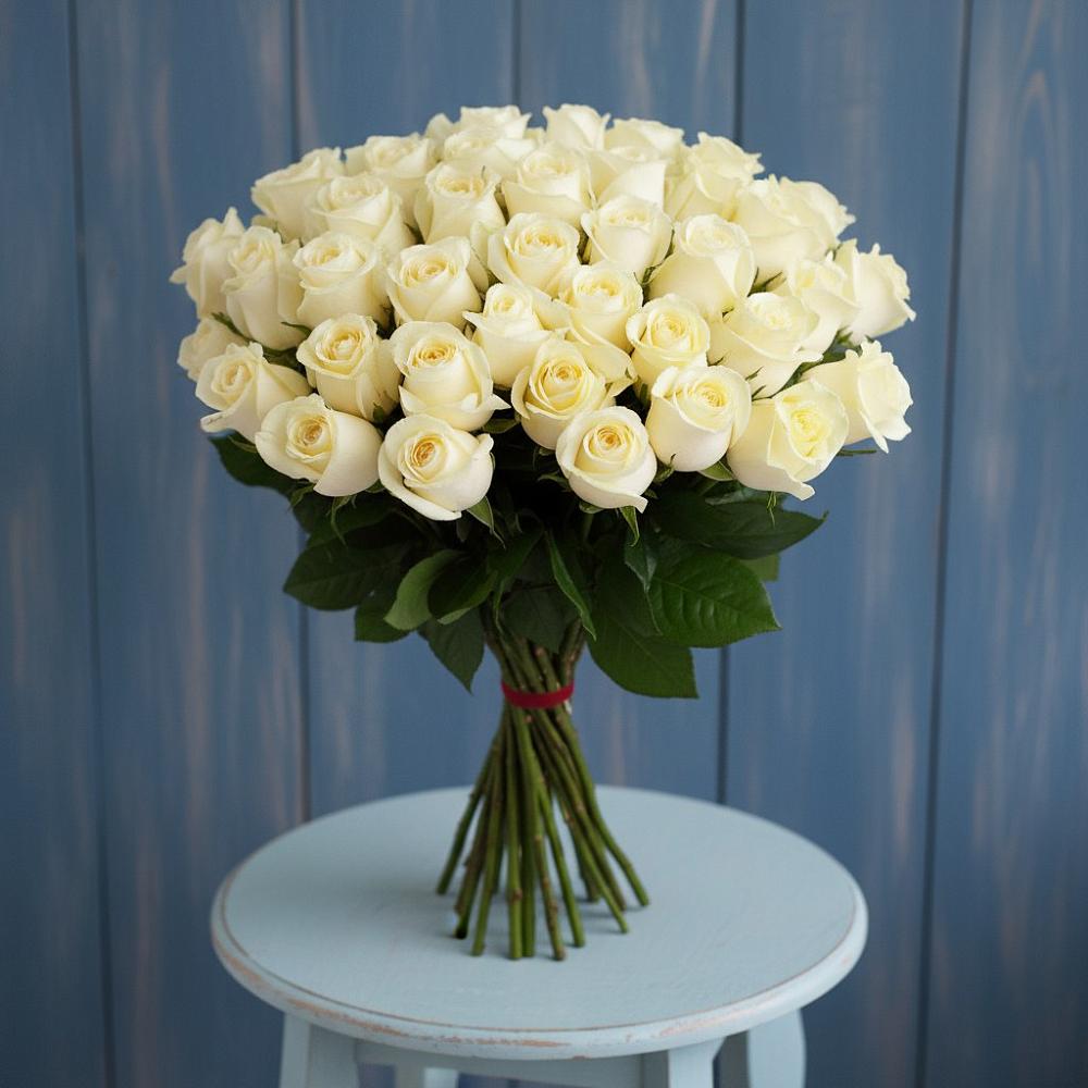 Букет 51 Белая роза Эдлесс Лав в Нижнедевицком