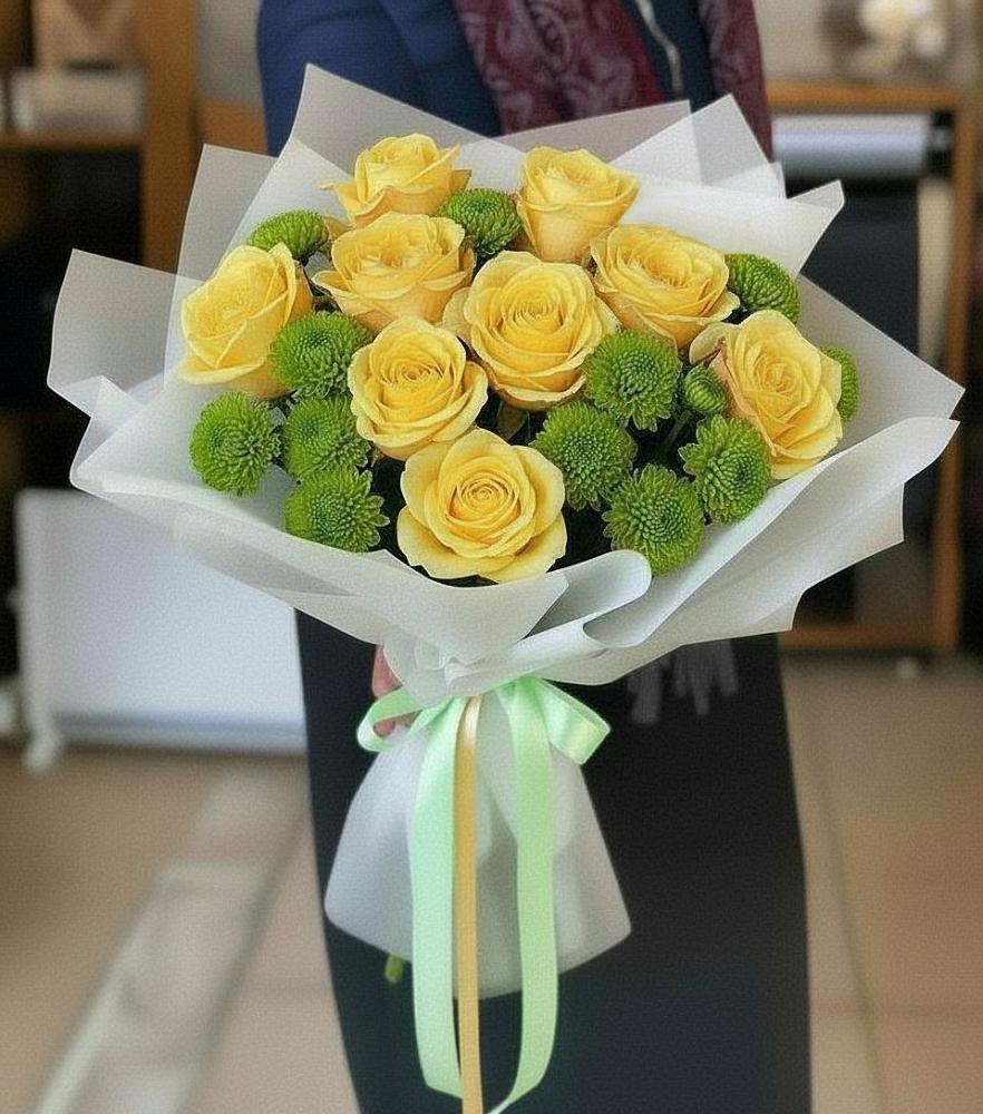 Букет цветов из: Хризантемы и Розы в Нижнедевицком