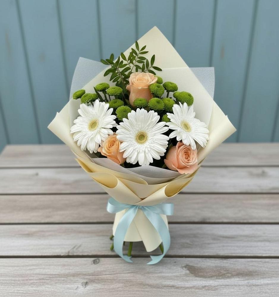 Букет цветов из: Герберы, Розы и Хризантемы в Нижнедевицком