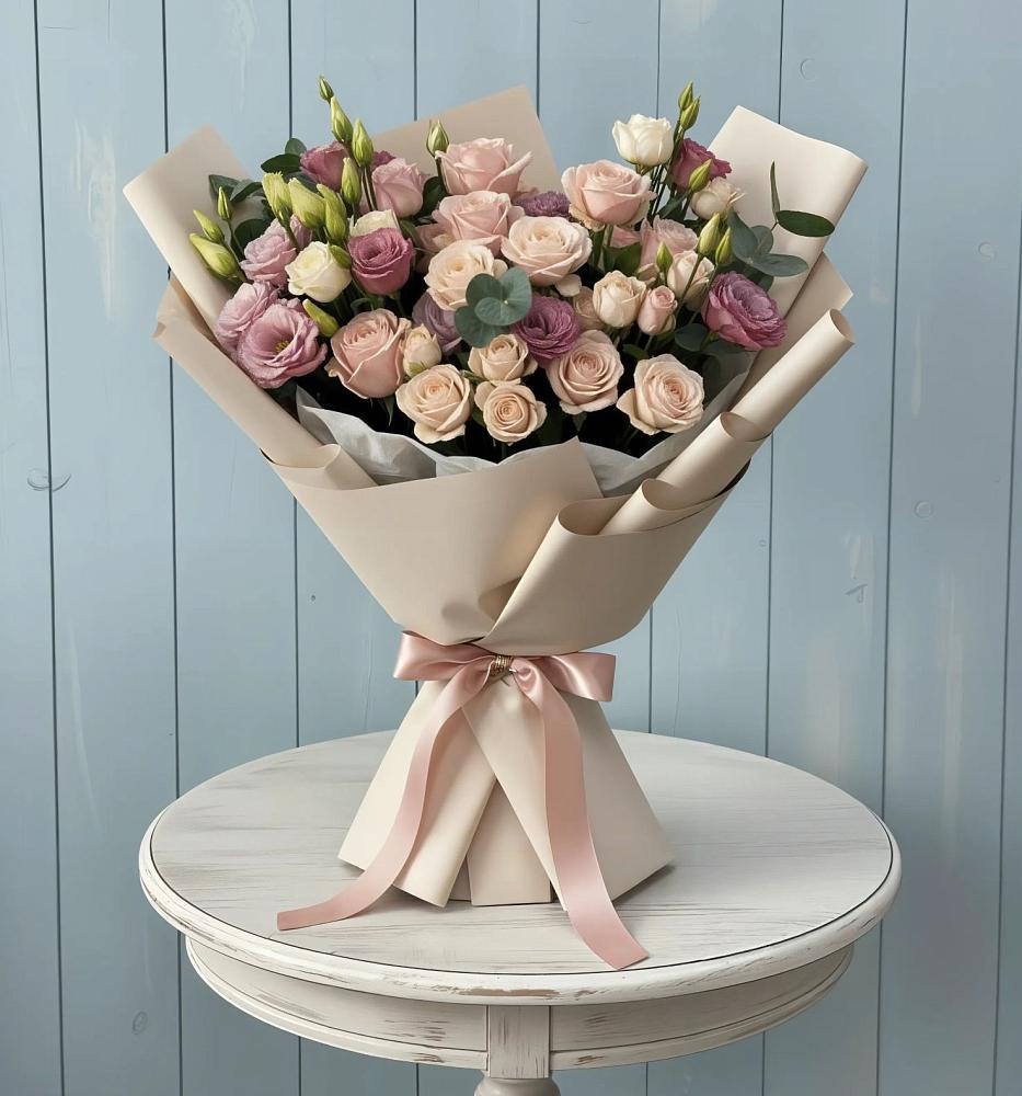 Букет цветов из: Розы и Лизиантусы в Нижнедевицком