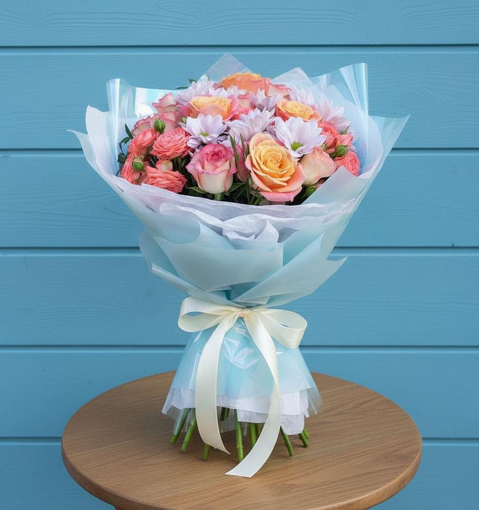 Букет цветов из: Хризантемы и Розы в Нижнедевицком